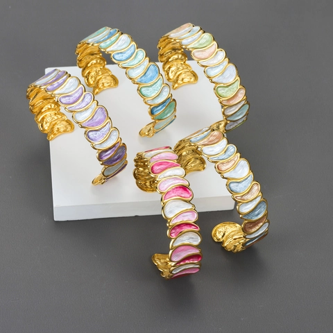 Roestvrijstalen Armband 18K Verguld Emaille Waterdruppel C-Vorm Open Manchet Bangle Voor Dames Niche Ontwerp