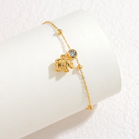 Bracelet Pendentif Animal en Acier Inoxydable Plaqué Or 14K pour Femmes avec Charms Abeille Éléphant Hibou Étoile Soleil