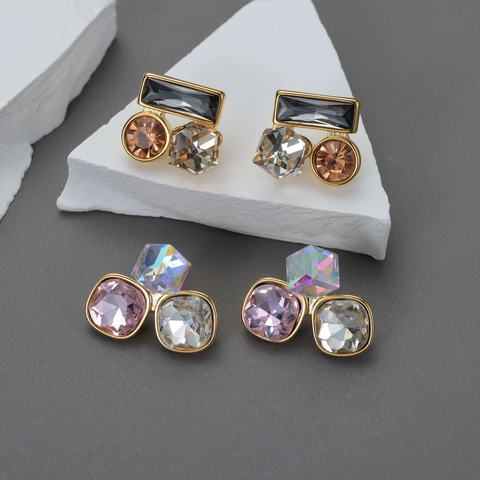 Orecchini A Lobo Quadrati Geometrici Acciaio Inossidabile Placcato Oro Cristallo Zircone Scintillante Gioielli Da Donna