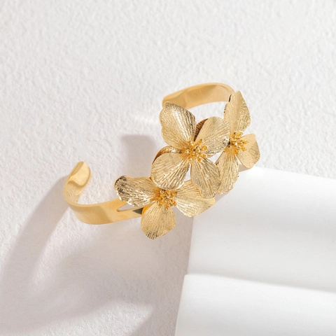 Blumen Armreif Edelstahl Vergoldet Übertriebene Retro Einstellbare Armspange Schmuck Nicht Verblassen