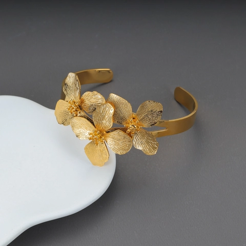 Blumen Armreif Edelstahl Vergoldet Übertriebene Retro Einstellbare Armspange Schmuck Nicht Verblassen