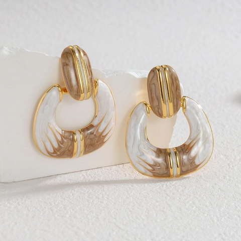 Vintage Geometrische Hoop Tropfenohrringe Gold Plattierter Edelstahl Mit Marmorierter Emaille Für Frauen Retro Stil