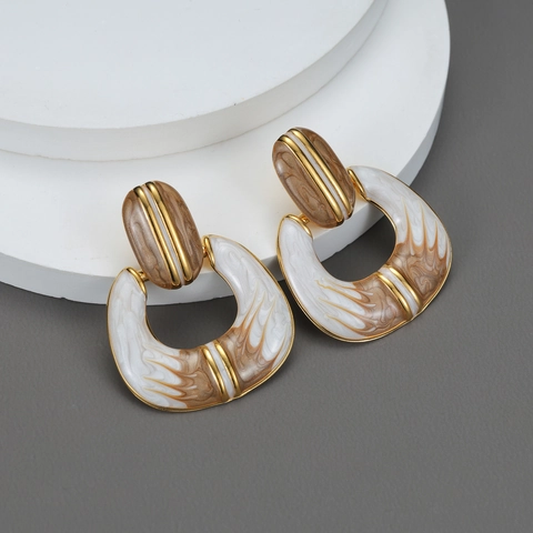 Vintage Geometrische Hoop Tropfenohrringe Gold Plattierter Edelstahl Mit Marmorierter Emaille Für Frauen Retro Stil