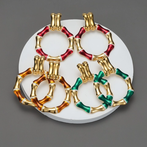 Bamboo Joint Hoop Earrings Stainless Steel 18K Gold Plated Colorful Enamel Retro Vintage Fashion Jewelry For Women