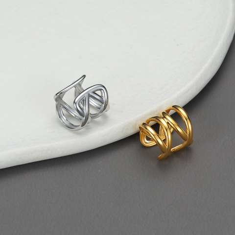 Pendientes Ear Cuff De Acero Inoxidable Minimalista Líneas Geométricas Cruzadas Sin Perforación Para Mujer