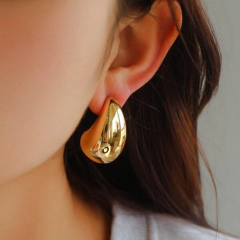 Water Drop Stud Earrings Gold Plated Brass Minimalist Mirror Polish High End Trendy Retro Jewelry For Women