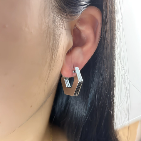 Orecchini A Cerchio Esagonali Geometrici Triplo Strato Placcati Oro Argento Rame Gioielli Moderni Donna
