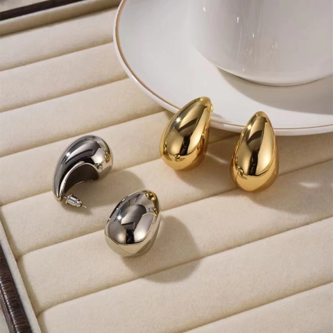 Water Drop Stud Earrings Gold Plated Brass Minimalist Mirror Polish High End Trendy Retro Jewelry For Women