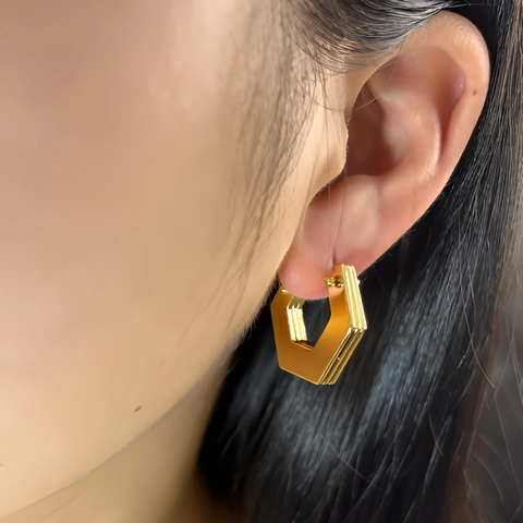 Orecchini A Cerchio Esagonali Geometrici Triplo Strato Placcati Oro Argento Rame Gioielli Moderni Donna