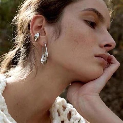 Orecchini A Cerchio Minimalisti Goccia Rame Lucidato Goccia D'acqua Irregolare Gioielli Con Silver Earring Post
