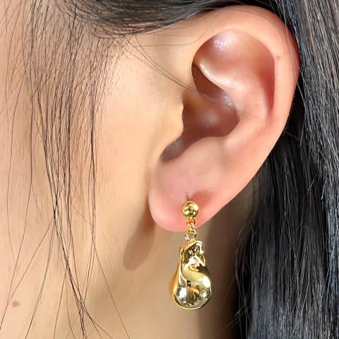 Water Drop Earrings Copper High Polish Liquid Metal Teardrop Shape Minimalist Fashion For Women