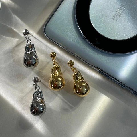 Water Drop Earrings Copper High Polish Liquid Metal Teardrop Shape Minimalist Fashion For Women