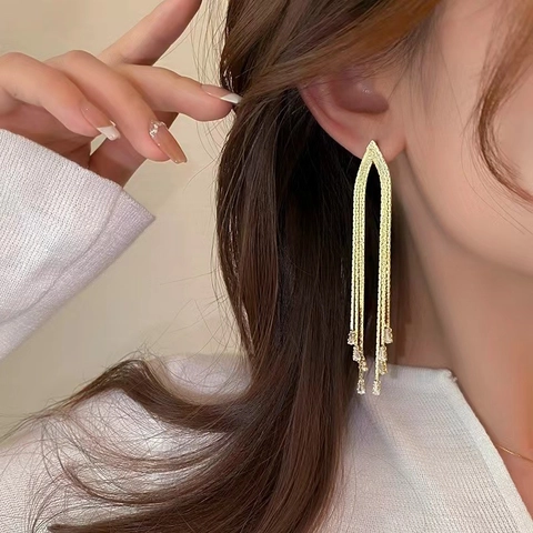 Lange Quasten-Ohrhänger Für Damen Mit Zirkon Geometrisches Kupfer Mit 925 Sterling Silber Ohrstecker
