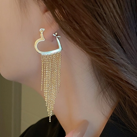 Koperen Hart Kwastje Drop Oorbellen Lange Kralenketting Elegante Mode Sieraden Voor Dames