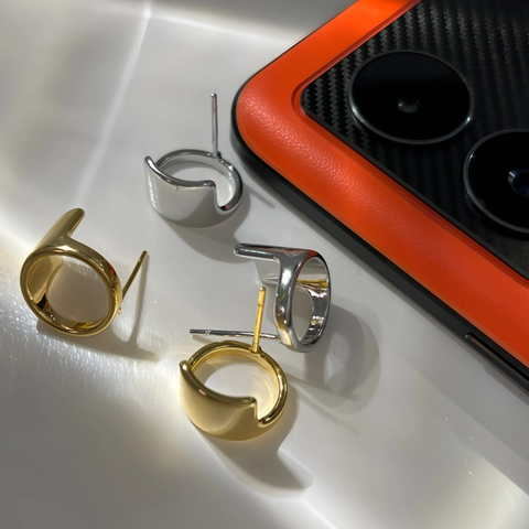 Minimalistische Glänzende C-Form Creolen Messing 24K Vergoldet Mit 925 Sterling Silber Ohrstecker Retro Elegant Damen