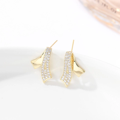 Schleifen Ohrstecker Für Damen Mit 24K Vergoldetem Kupfer Zirkon Und 925 Sterling Silber Ohrstift
