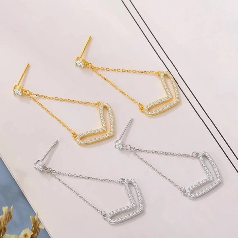 V-Shape Geometric Dangle Earrings With 925 Sterling Silver Earring Post Copper Zircon Gold Plated For Women