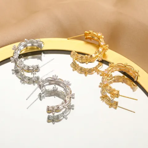 Creolen Aus Kupfer Mit Zirkonia Und 925 Sterling Silver Earring Post High-End Exquisite Luxus Mode Für Damen