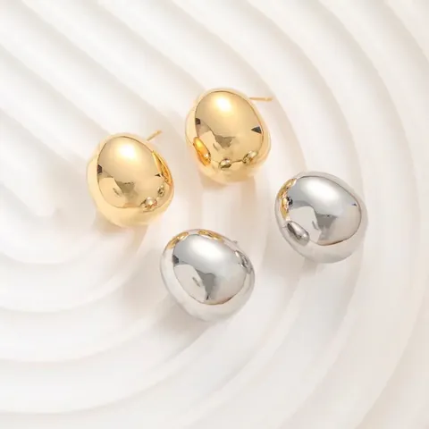 Geometric Bean Stud Earrings With 925 Sterling Silver Earring Post 18K Gold Plated Brass High Polish Minimalist Vintage For Women
