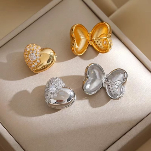 Orecchini In Rame A Forma Di Cuore Con Perno In Argento Sterling 925 Zirconia Pavé Metallo Lucidato Per Donna Moda