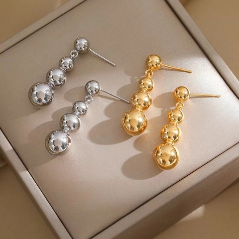 Pendientes Colgantes Minimalistas De Bola De Metal Geométrica Latón Chapado En Oro 18K Con Poste De Plata Esterilizada 925