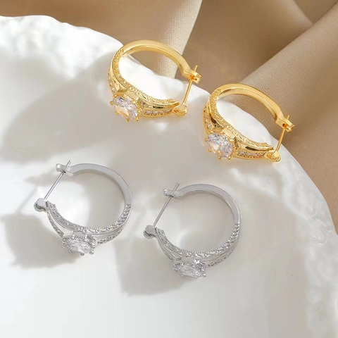Pendientes De Aro De Cobre Elegantes Con Micro Pavé De Circonita Cúbica Y Poste De Acero Inoxidable Estilo Retro
