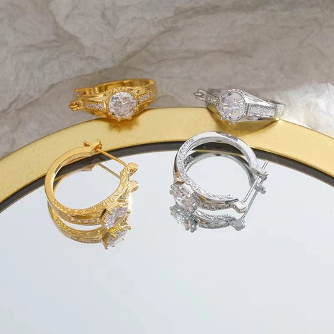 Pendientes De Aro De Cobre Elegantes Con Micro Pavé De Circonita Cúbica Y Poste De Acero Inoxidable Estilo Retro