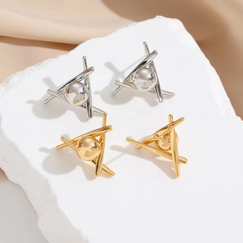 Minimalistische Geometrische Dreieck Kupfer Ohrringe Mit 925 Sterling Silber Ohrstecker Polierte Perle Einzigartiger Stil Für Damen