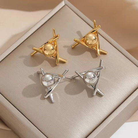 Minimalistische Geometrische Dreieck Kupfer Ohrringe Mit 925 Sterling Silber Ohrstecker Polierte Perle Einzigartiger Stil Für Damen