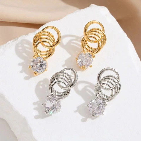 Geometrische Mehrlagige Überlappende Creolen Aus Messing Mit Zirkonia Und 925er Sterling Silber Ohrstecker