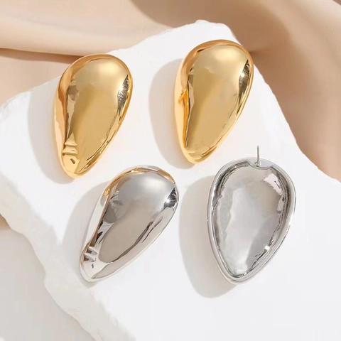 Boucles Oreilles Minimalistes Goutte Eau Laiton Poli Miroir Bijoux Avec Tige En Argent Sterling 925