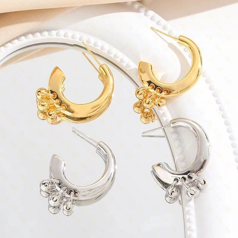 Orecchini A Cerchio Geometrici Minimalisti A Forma Di C Da Donna Perline In Metallo Di Rame Con Perno In Argento Sterling 925