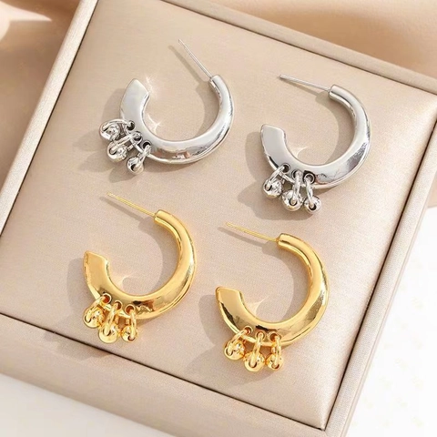 Orecchini A Cerchio Geometrici Minimalisti A Forma Di C Da Donna Perline In Metallo Di Rame Con Perno In Argento Sterling 925