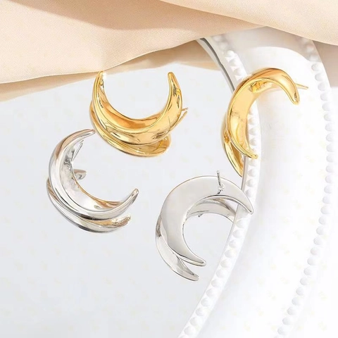 Orecchini A Lobo Geometrici Luna Arco Rame Con Perno In Argento Sterling 925 Lucidatura A Specchio Gioielli Moda