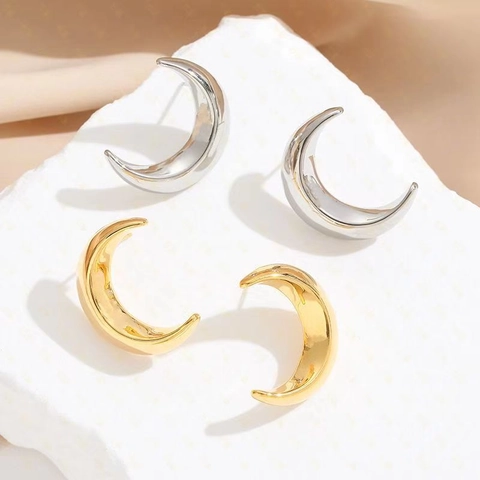 Orecchini A Lobo Geometrici Luna Arco Rame Con Perno In Argento Sterling 925 Lucidatura A Specchio Gioielli Moda