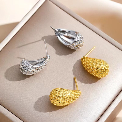 Druppeloorbellen Getextureerd Koper Niche Design Sieraden Met 925 Sterling Zilveren Oorbelpost