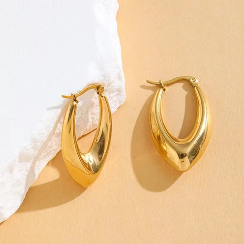 U-Shaped Water Drop Stud Earrings 18K Gold Plated Brass Geometric Irregular Fashionable Versatile For Women
