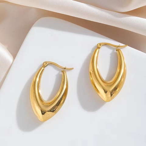 U-Shaped Water Drop Stud Earrings 18K Gold Plated Brass Geometric Irregular Fashionable Versatile For Women