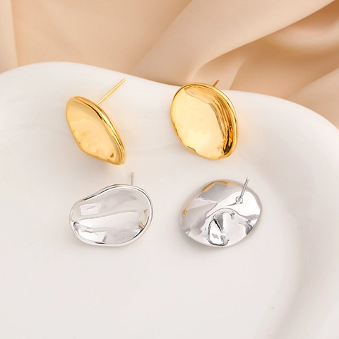 Irregular Oval Stud Earrings Copper 18K Gold Plated Flower Petal Leaf Geometric Smooth Polished Minimalist Jewelry Women