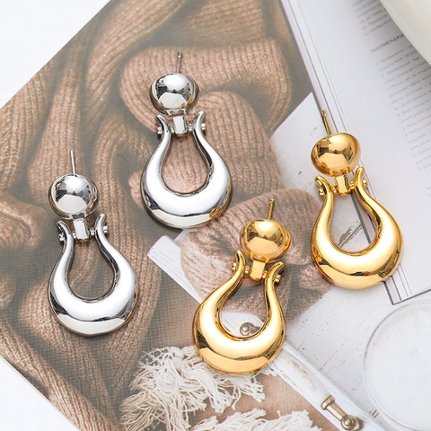 Orecchini Pendenti Ferro Di Cavallo Vintage Rame Placcato Oro 18K Con Perno In Argento Sterling 925 Lucidato A Specchio Per Donna