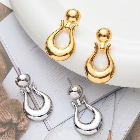 Orecchini Pendenti Ferro Di Cavallo Vintage Rame Placcato Oro 18K Con Perno In Argento Sterling 925 Lucidato A Specchio Per Donna