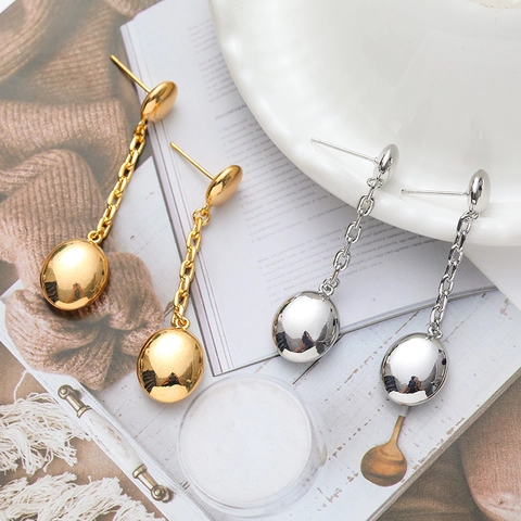 Geometrische Oval Drop Ohrringe Mit 925 Sterling Silber Ohrstecker Spiegel Poliert Kupfer Kette Dangle Für Damen