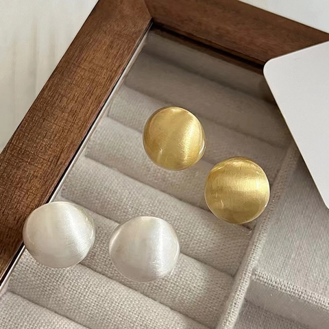 Minimalist Brushed Metal Half Sphere Ball Stud Earrings With 925 Sterling Silver Earring Post 18K Gold Plated Brass