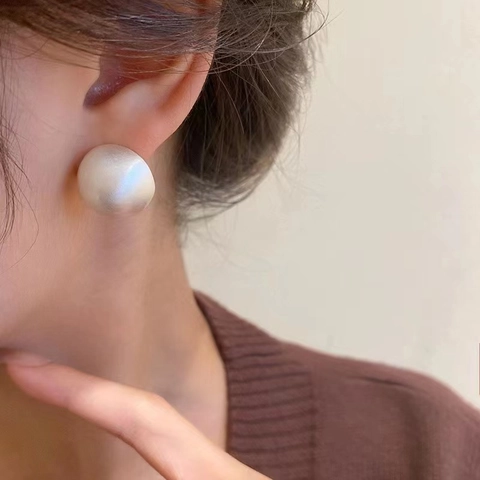 Minimalist Brushed Metal Half Sphere Ball Stud Earrings With 925 Sterling Silver Earring Post 18K Gold Plated Brass