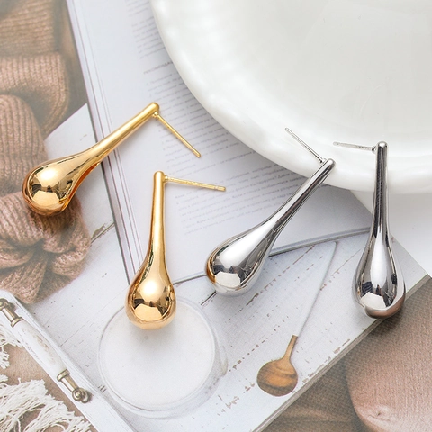Modern Exaggerated Teardrop Stud Earrings Mirror Polished Brass With 925 Sterling Silver Earring Post Fashion Jewelry