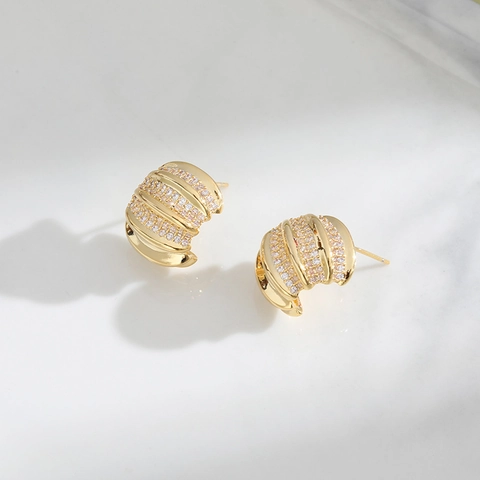 Cubic Zirconia Stud Earrings Copper Geometric C Shaped With 925 Sterling Silver Earring Post Fashion For Women