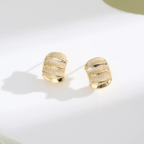 Cubic Zirconia Stud Earrings Copper Geometric C Shaped With 925 Sterling Silver Earring Post Fashion For Women