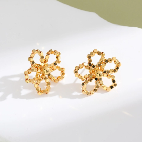 Goldene Blumen Ohrstecker Kupfer Mode Fünf Blütenblätter Mit 925 Sterling Silber Ohrring Stecker Für Damen Dating