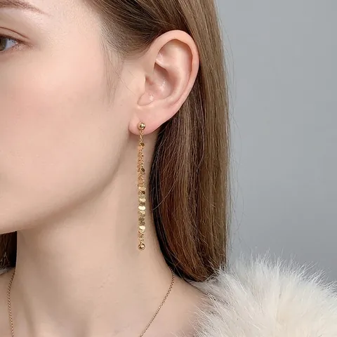 Geometrische Wafel Ketting Kwastje Hangoorbellen Koper Verguld Met 925 Sterling Zilveren Oorsteker Modern