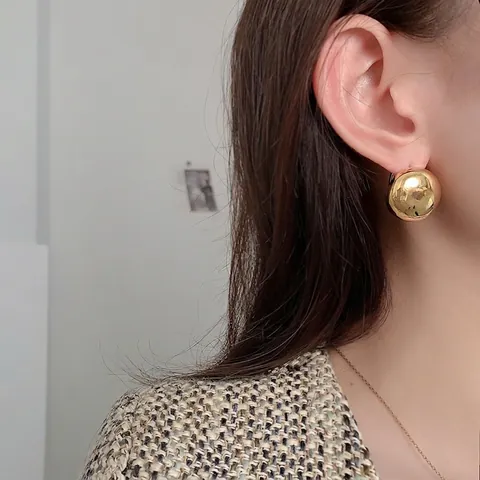 Orecchini A Cerchio A Sfera Rotondi Geometrici In Rame Placcati Oro Lucidati A Specchio Gioielli Di Moda Semplici Da Donna